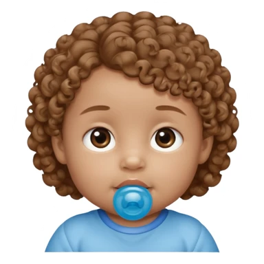 A baby with light brown skin, soft curly light-brown hair, wide brown eyes, and a blue pacifier.  sticker