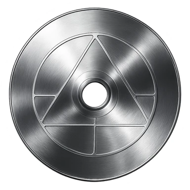 A minimalist CD disc with geometric pattern, glowing effect, violet color sticker