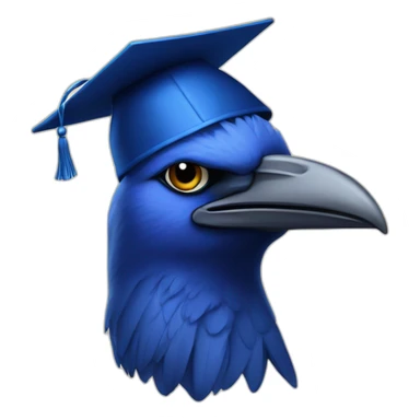 Blue Crow with alumni hat and diploma sticker