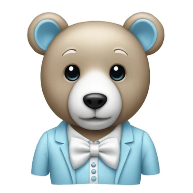 pastel blue teddy bear with a whitebow tie sticker