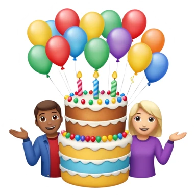 Birthday cake balloons freinds and family sticker