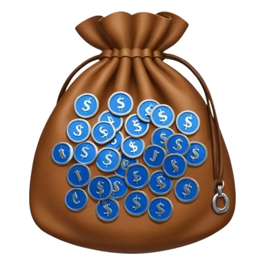 brown money bag of blue coins sticker