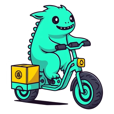Robust Chinese Monster e-bike for food delivery with insulated food box, chunky tires, large battery sticker