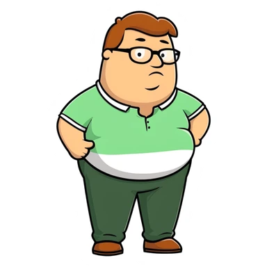 Peter Griffin from Family Guy with a pregnant belly, wearing green pants, white shirt, and glasses sticker