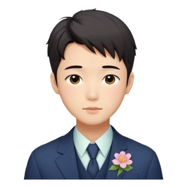 Gorgeous romantic anime style Asian formal modern shojo guy with flowers and blushing face aesthetic trending style cottagecore pastelcore lolicore outside  sticker