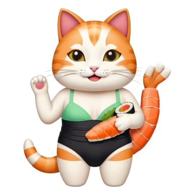 happy cat wearing a swimsuit made out of sushi sticker