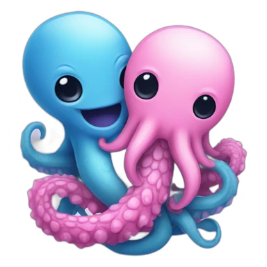 an adorable blue kraken hugging another pink kraken  adorable sticker