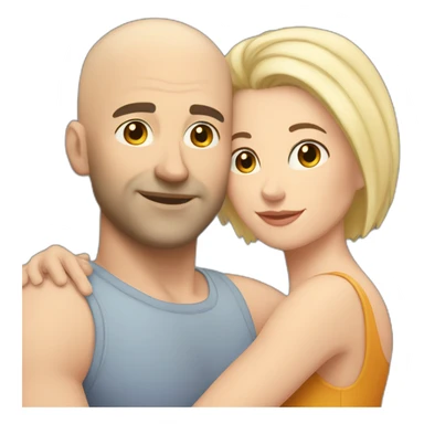Bald Caucasian man and Caucasian woman with short black hair intimate hug sticker