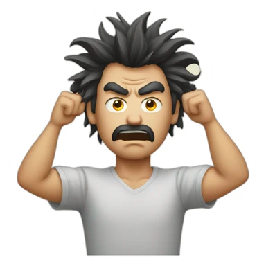 An angry man that His hands are between his hairs and want to pull his hairs strongly sticker