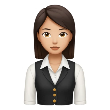 brunette asian woman in white shirt and black women's vest sticker