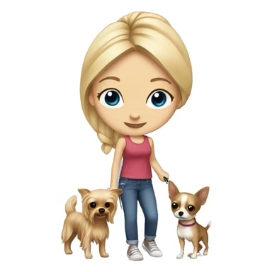 blonde girl blue eyes walking yorkie and chihuahua   sticker