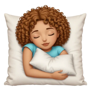 Curly hair medium length mixed girl sleeping on pillow  sticker