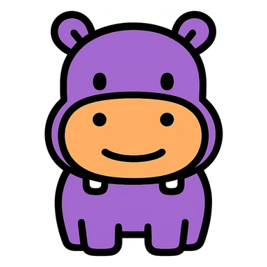 cute cartoon hippopotamus icon, rounded shapes, friendly expression, small ears, modern icon style sticker