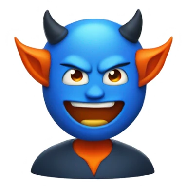 Create a small devil character with a blue body and an orange head.  sticker