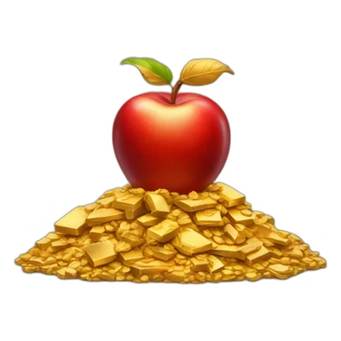 smiling red apple standing on a pile of gold sticker