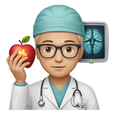 male neurosurgeon with glasses holding MRI scan, apple emoji style sticker