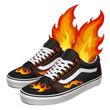 Vans shoes black skate and fire in front logo write irish khan on fire sticker