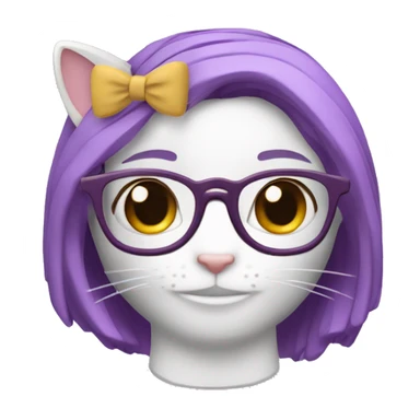 Ñiña de pelo cafe con una diadema de gato y lentes color morado pastel  sticker