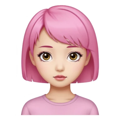 An Asian girl with Fashion pink short hair, big eyes, thick eyebrows, and long eyelashes;  sticker