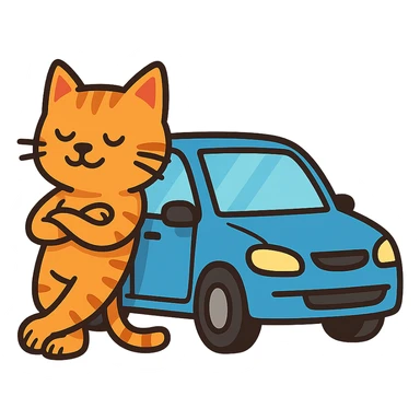 flat toon style cat leaning against a car sticker