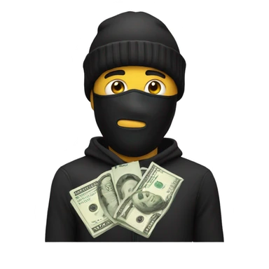 Man emoji with a black beanie a robber mask and a bag of money sticker