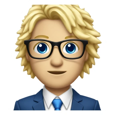 make a blue suit with spikes on the shoulders with a white blouse and a blue tie with the European flag on it person with blonde hair and black glasses sticker