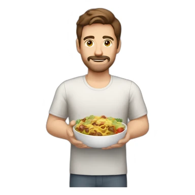 brown hair white guy with little mustache and goatee with meal in hands sticker