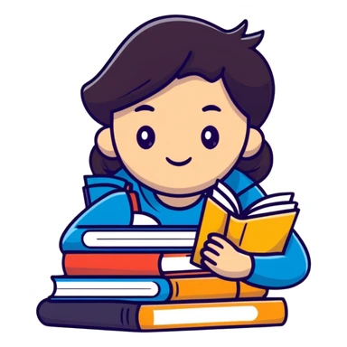 Student studying with books and coffee sticker