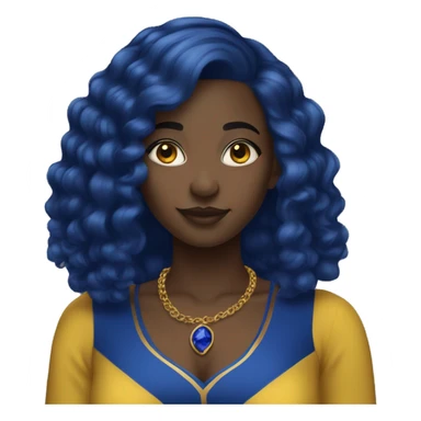1 Black Girl with straight royal  blue hair with yellow gold and royal blue dress sticker