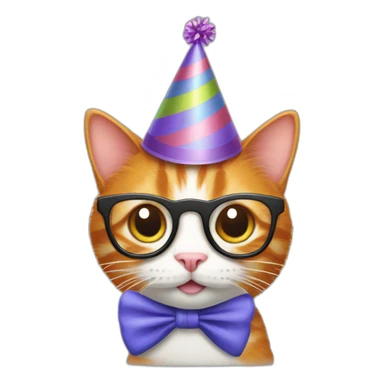 Ginger cat with glasses and party hat holding a mouse  sticker