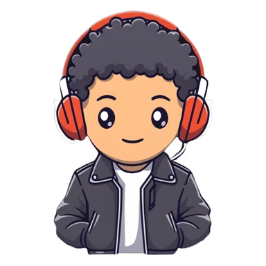 curly haired boy wearing a leather jacket and headphones music producer sticker