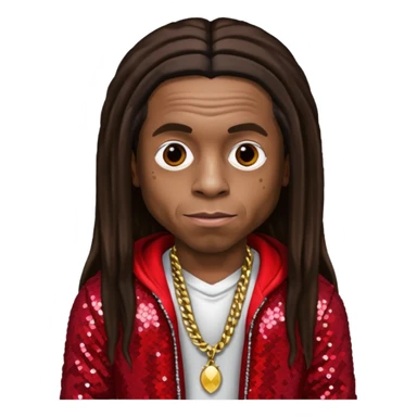 Lil Wayne with long dark brown hair, red sequin outfit sticker