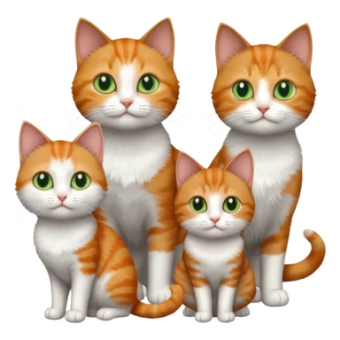 full body of 3 tiny short hair cats including a dark grey and white cat with green eyes, a ginger and white with orange eyes and a brown tabby and white with hazel eyes sticker