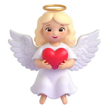cute angel holding a red heart, Microsoft fluent style, soft shading, golden halo, white wings, joyful expression sticker