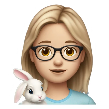 9 year old girl. Light brown medium length hair. Fair skin. Blue eyes. Glasses. Freckles on nose. Light pink lips. Holding white bunny sticker