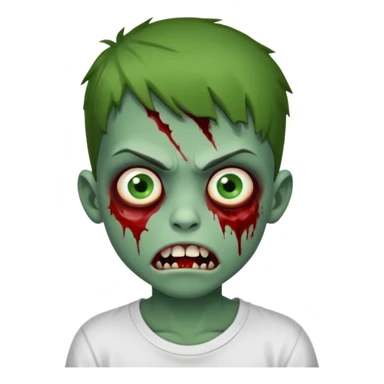 Faça um menino zumbi com a boca meio torta com machucado fo lado da boca camisa branca sticker