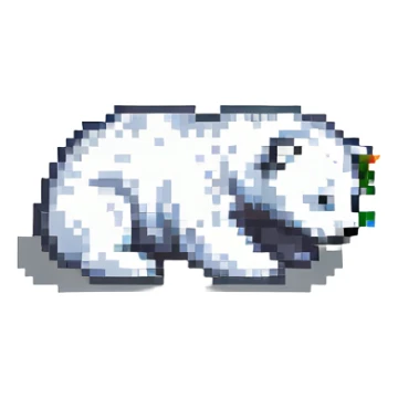 pixel art baby polar bear lying down, adorable sticker
