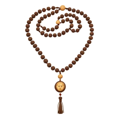 monk necklace object icon, wooden prayer beads with simple pendant, spiritual minimal design, natural wood texture, subtle sacred aura, 3D cartoon style, mobile game icon style, centered, clean background, no text, no watermark
 sticker