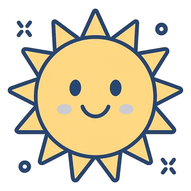 cheerful yellow sun with a smiling face, clean modern illustration style sticker