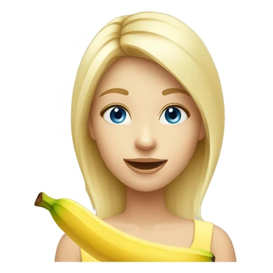 Blonde girl with blue eyes eating banana sticker