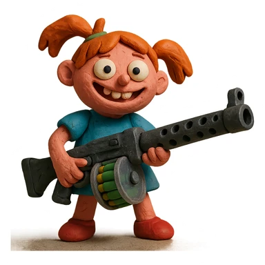 funny, positive stalker girl named Businka with a huge machine gun sticker