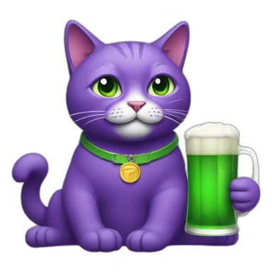 A purple cat with a green beer in his hand sticker
