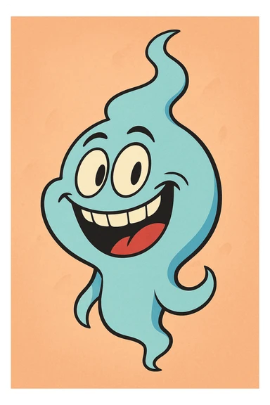 a wisp with a big smile, cartoonish and playful, bright colors, fun and lively sticker