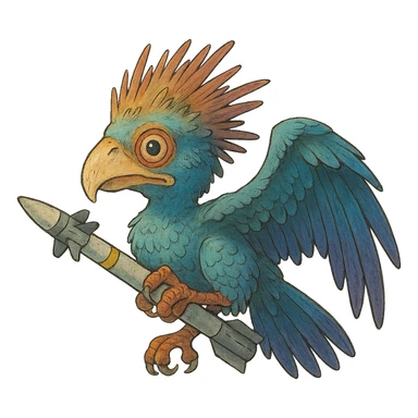 an insignia for a flag: a strange foreign alien bird creature, gripping a sidewinder missile in its' powerful claw
 sticker