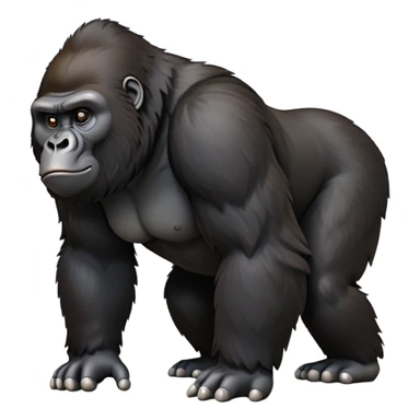cinematic-gorilla-realistic-full-body-on all fours-emoji,-exuding-strength,-thick-dark-fur-in-the-light,-head-tilted-dramatically,-deep-dark-eyes-filled-with-intense-intelligence,-simplified-yet-realistic-focused-features,-highly-detailed,-glowing-with-an-almost-sarcastic-glow sticker