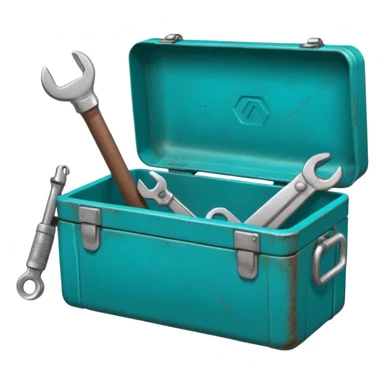 turquoise toolbox for plumber with wrench and pipe sticker