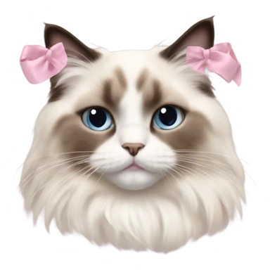 Cute Realistic ragdoll cat with pale pink bow sticker