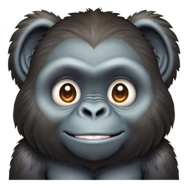 Cinematic Cute Gorilla Portrait Emoji, Head tilted playfully and inquisitively, with a robust, endearingly soft face accented by tender fur and round, sparkling eyes full of warmth, Simplified yet irresistibly adorable features, highly detailed, glowing with a warm, friendly jungle glow, high shine, affectionate and lively, stylized with a touch of whimsical charm, soft glowing outline, capturing the essence of a mischievous yet loving gorilla that feels like it could lumber out of the screen into your arms! sticker