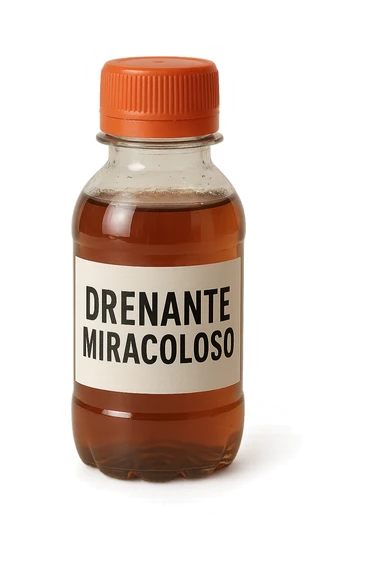 boccetta di drenante da bere, con la scritta "DRENANTE MIRACOLOSO" SULL'ETICHETTA sticker