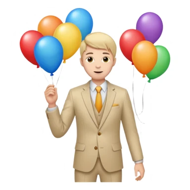 birthday  boy in biege suit + baloons sticker